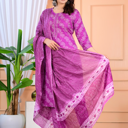 PURPLE BANDHEJ. KURTA SETS