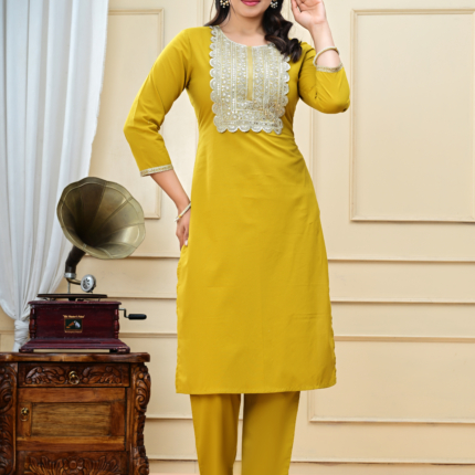 Mustard Yellow embroidered Kurta