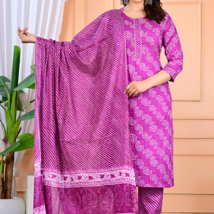 PURPLE BANDHEJ (LEHRIYA) KURTA SETS