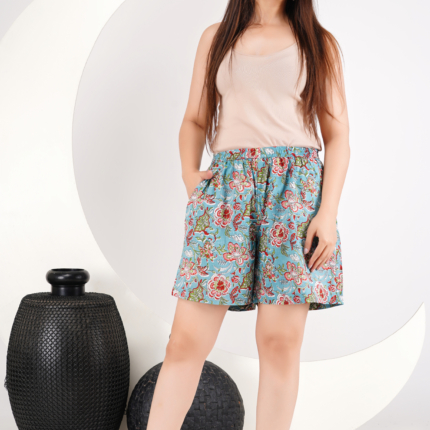 Blue Rose Print Shorts