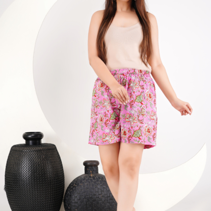 Pink Rose Print Shorts