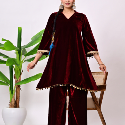 Velvet Maroon Noor Kurta Set